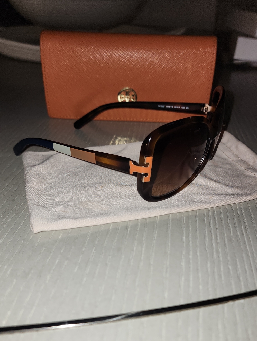 Tory Burch Tortoiseshell Sunglasses with Orange and Navy Accents TY7022